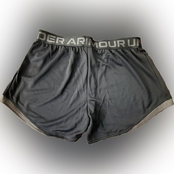 Under Armour NWT SZ S black/gray trim loose athletic shorts, wide logo waistband - Picture 3 of 7